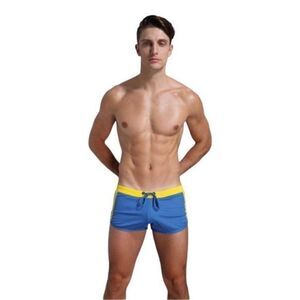 Wang jiang Men Swimwear Running Shorts Jock Strap DK Blue & Yellow US XL